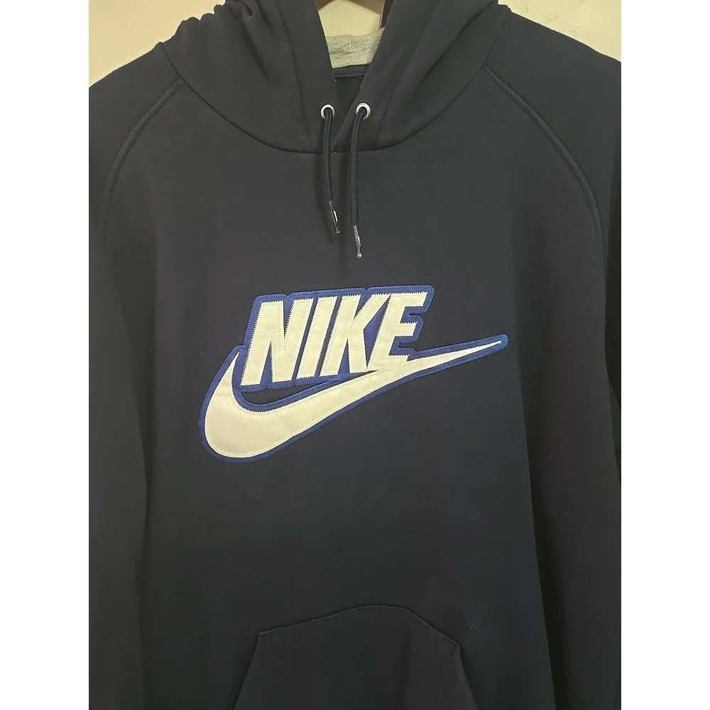 Vtg 90s Nike Hoodie Men's XL Bllue Navy Spellout Pullover  Sweatshirt‎ 90s Retro